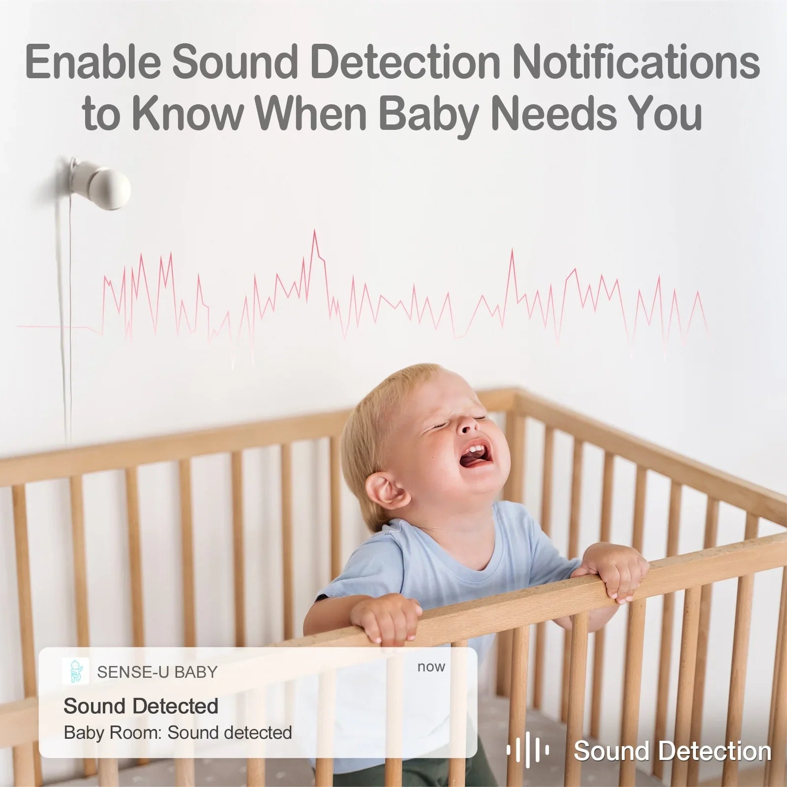 Sense-U Smart 2K Video Baby Monitor(FSA&HSA Eligible) with No Monthly Fee, Pan-Tilt-Zoom, Person/Baby Crying Sound/Motion Detection, 2-Way Talk, Night Vision, Background Audio, Activity Zone