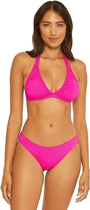 Becca by Rebecca Virtue PINK FLAMBE Santorini Halter Bikini Swim Top, US Large