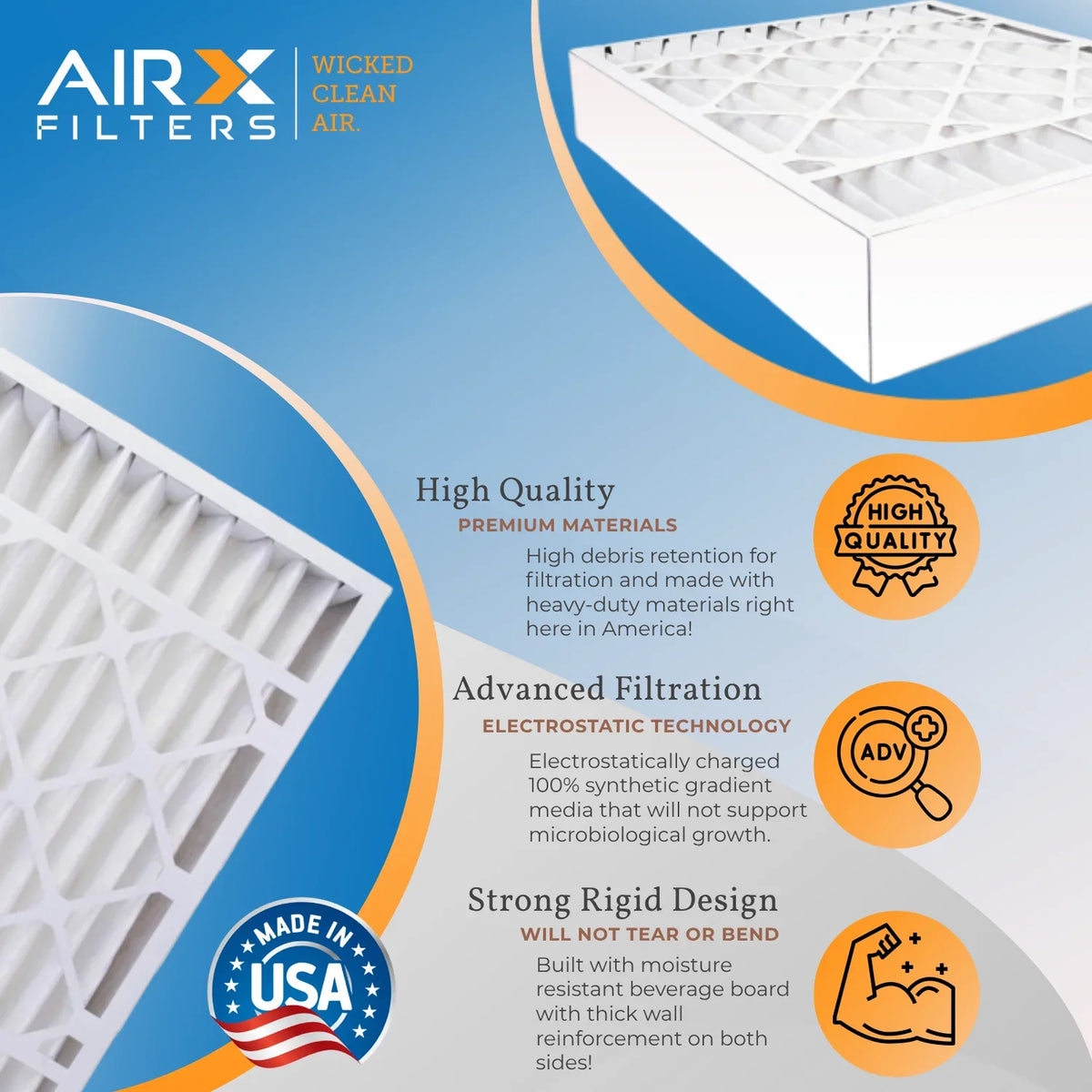 20x25x5 Air Filter MERV 11 Comparable to MPR 1000, MPR 1200 & FPR 7 Compatible with Honeywell FC100A1037 Premium USA Made 20x25x5 Furnace Filter 2 Pack by AIRX FILTERS WICKED CLEAN AIR.