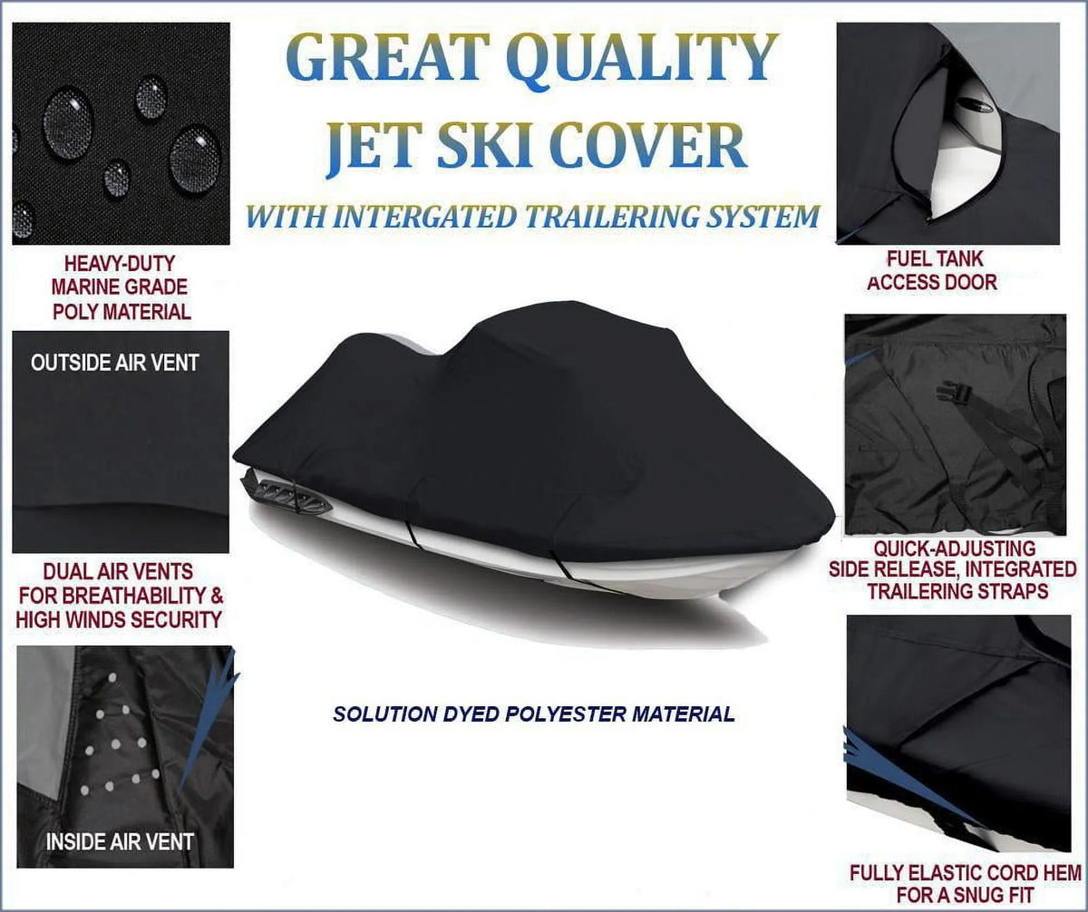 BLACK PWC 600D JET SKI Cover Compatible for Polaris SLXH 1997 1998 1-2 Seater