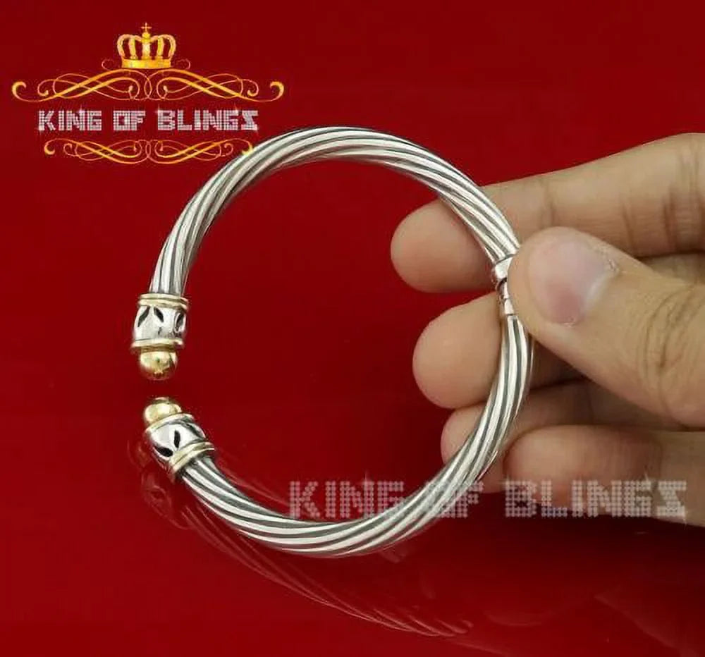 King Of Bling's Fashion Round Silver Cubic Zirconia Stones Bangle for Men/Womens 7 Inch