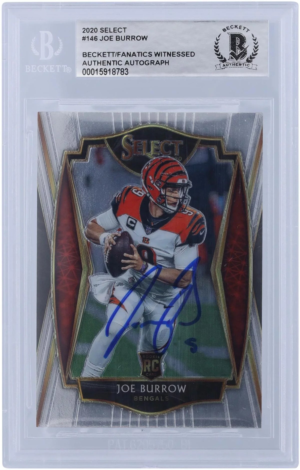 Joe Burrow Cincinnati Bengals Autographed 2020 Panini Select Premier Level #146 Beckett Fanatics Witnessed Authenticated Rookie Card - Fanatics Authentic Certified