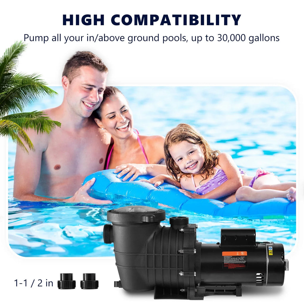 SKYSHALO Swimming Pool Pump, 2 HP 230 V, 1500 W Double Speed Pump for in/Above Ground Pool w/ Strainer Basket, 5520 GPH Max. Flow, Certification of ETL for Security