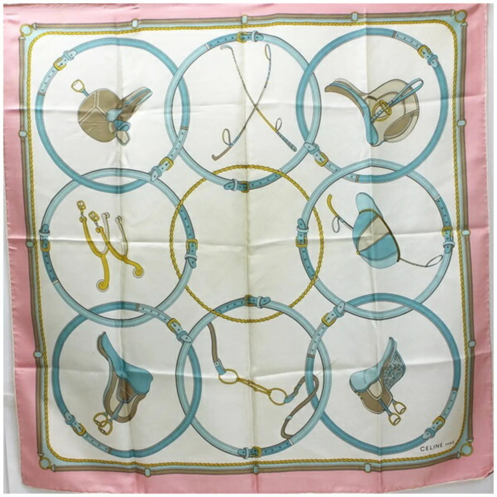 Pre-Owned Celine silk scarf muffler white x pink ladies (Good)