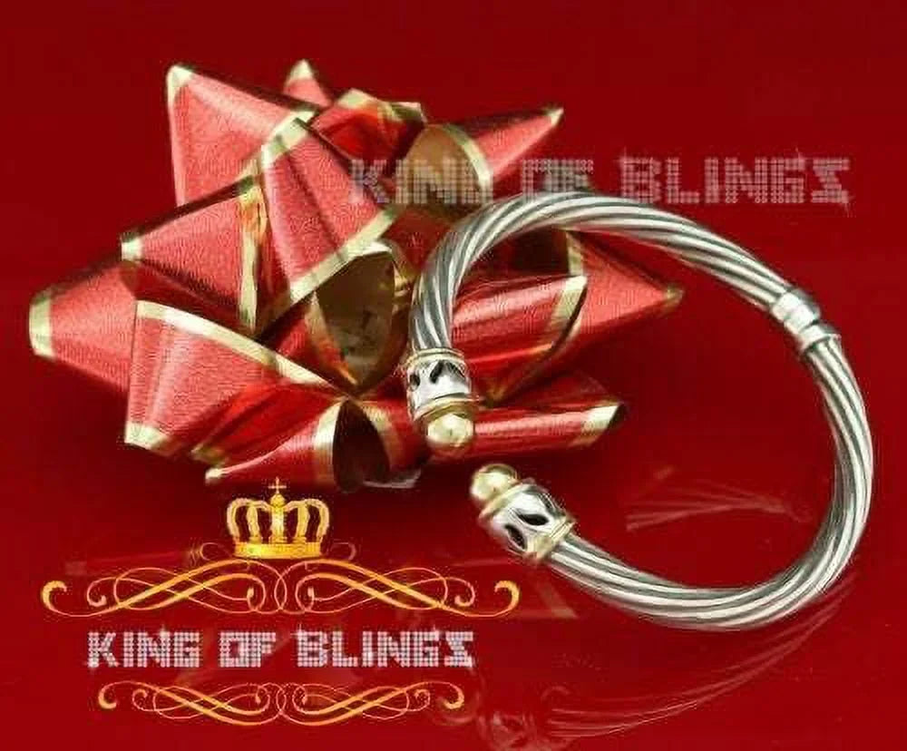 King Of Bling's Fashion Round Silver Cubic Zirconia Stones Bangle for Men/Womens 7 Inch