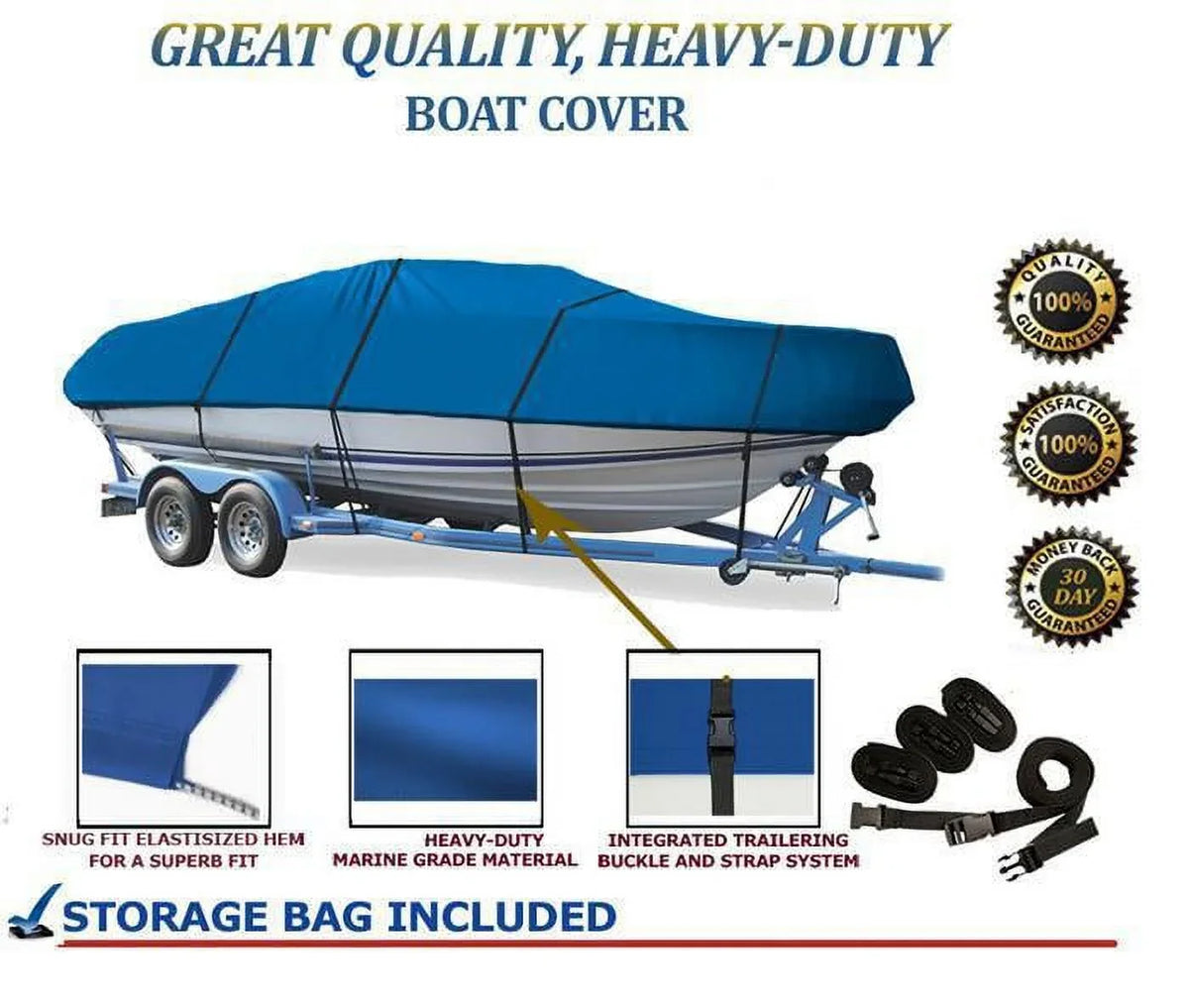 BLUE, GREAT QUALITY BOAT COVER Compatible for LUND PRO ANGLER 1600 DLX ALL YEARS