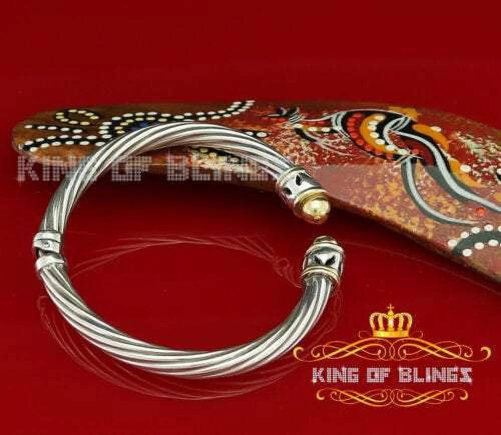 King Of Bling's Fashion Round Silver Cubic Zirconia Stones Bangle for Men/Womens 7 Inch