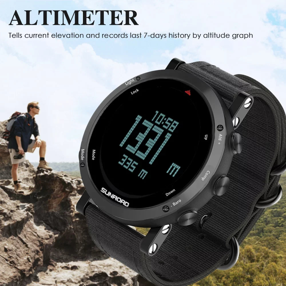 Barometer Altimeter Compass  Weather Forecast Men Watch 50meters -resistant Multifunctional Outdoor Sports Watch for Mountaineering Running Trekking Camping