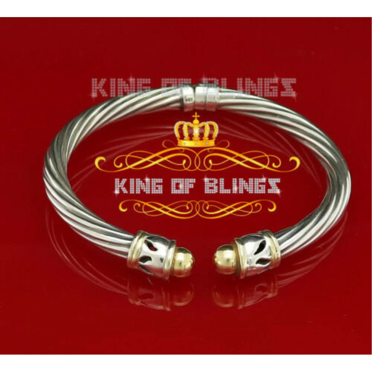 King Of Bling's Fashion Round Silver Cubic Zirconia Stones Bangle for Men/Womens 7 Inch