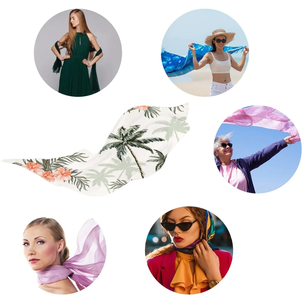 FREEAMG Palm Trees Silk Long Scarf for Women Large Oblong Sunscreen Shawls Wraps Neck Headscarf Hair Wraps Gift Packed