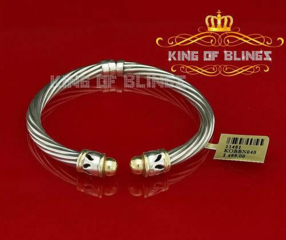 King Of Bling's Fashion Round Silver Cubic Zirconia Stones Bangle for Men/Womens 7 Inch