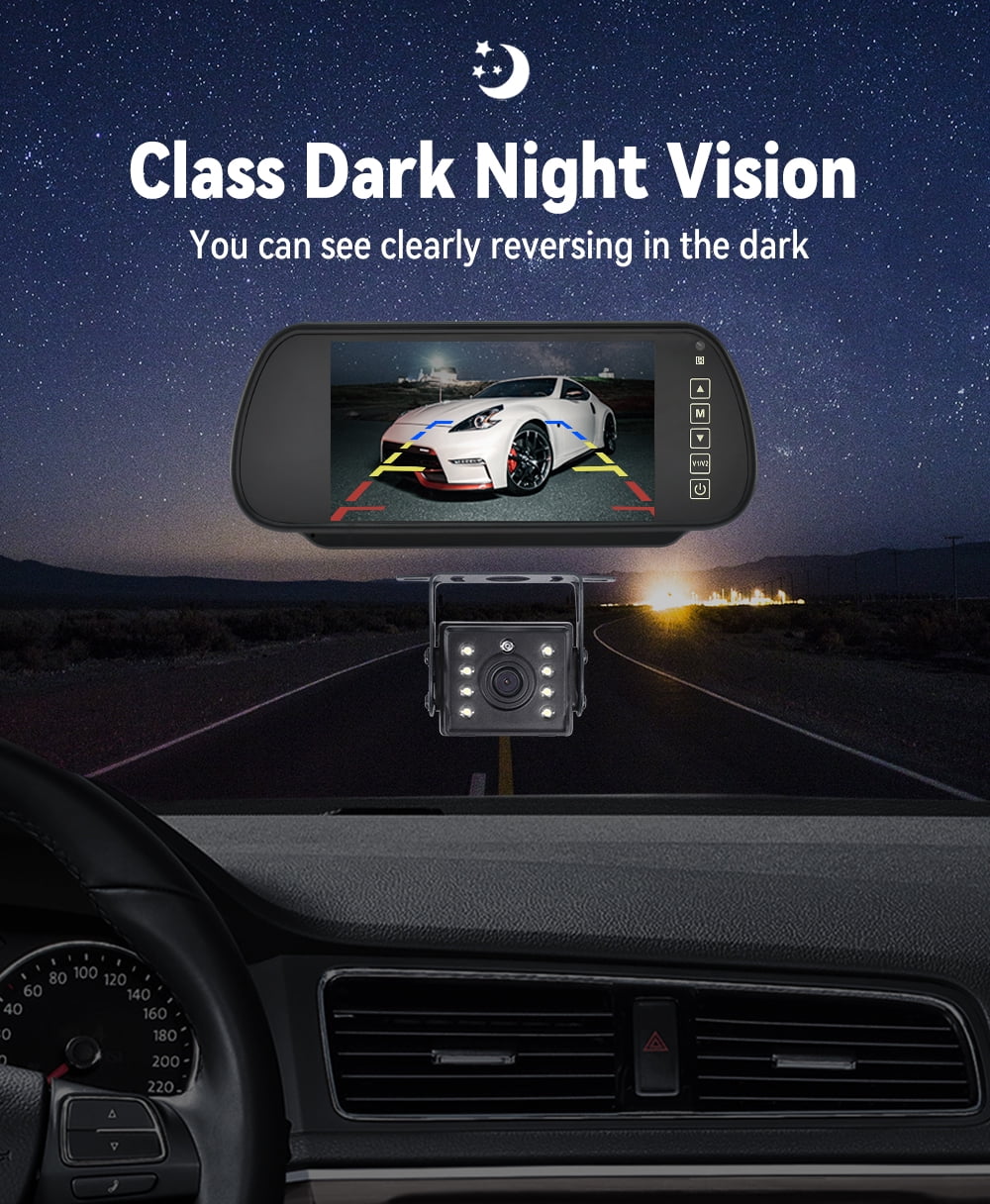 7in HD Monitor Car Backup Reverse Camera Rear View Parking License Plate System