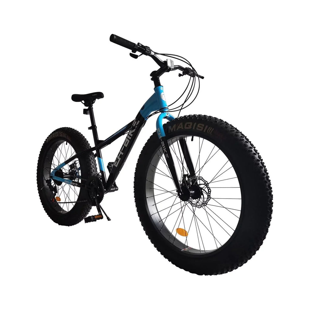 Mens Fat Tire Mountain Bike, 26-Inch Wheels, 4-Inch Wide Knobby Tires, 7-Speed, Steel Frame, Front and Rear Brakes 76x24.8x40in - Blue