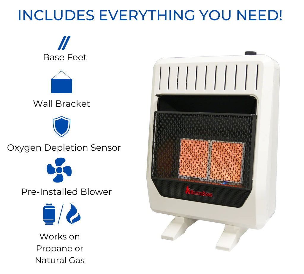 Hearth Sense Dual Fuel Vent Less Infrared Plaque Heater with Base and Blower 20,000BTU T-Stat Control Model# IR16T-BB
