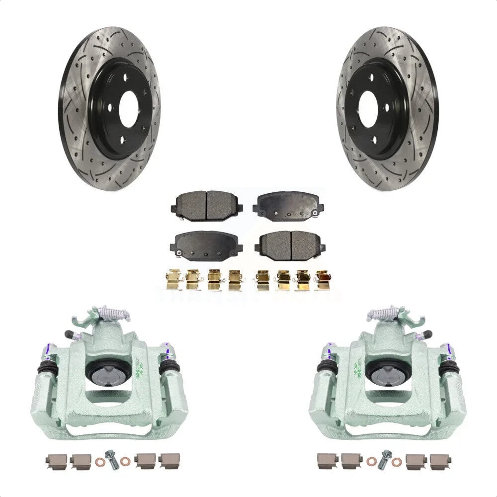 Transit Auto Rear Disc Brake Coated Caliper Drilled Slotted Rotors And Semi-Metallic Pads Kit For 2012 Ram C/V With Dual Piston Front KCD-100635P