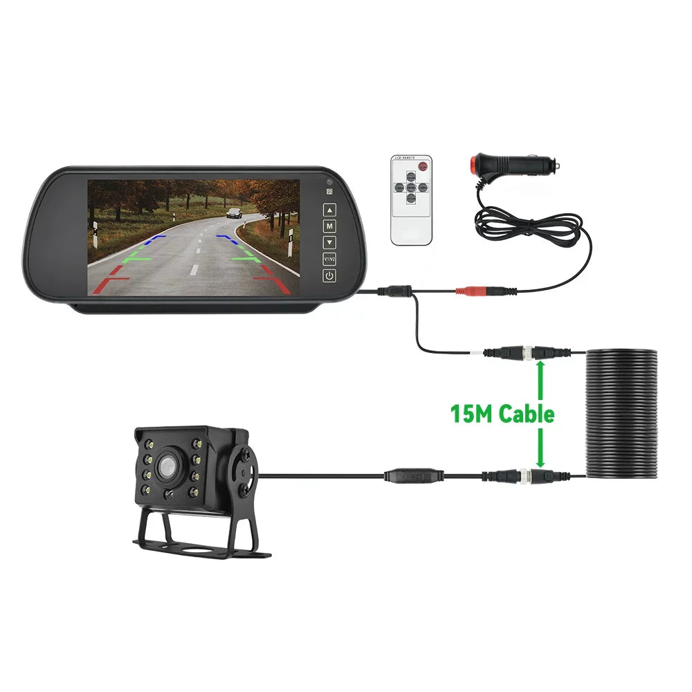 7in HD Monitor Car Backup Reverse Camera Rear View Parking License Plate System