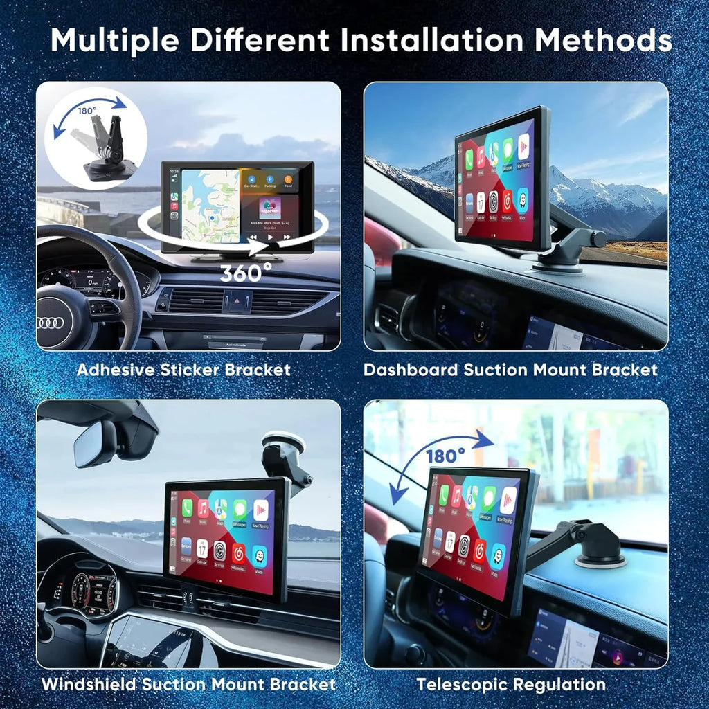 THONZER Portable Wireless Carplay Car Stereo with 2.5K Dash Cam - 9" HD IPS Screen, Android Auto, 1080p Backup Camera, Loop Recording, Bluetooth, GPS Navigation Head Unit, Car Radio Receiver