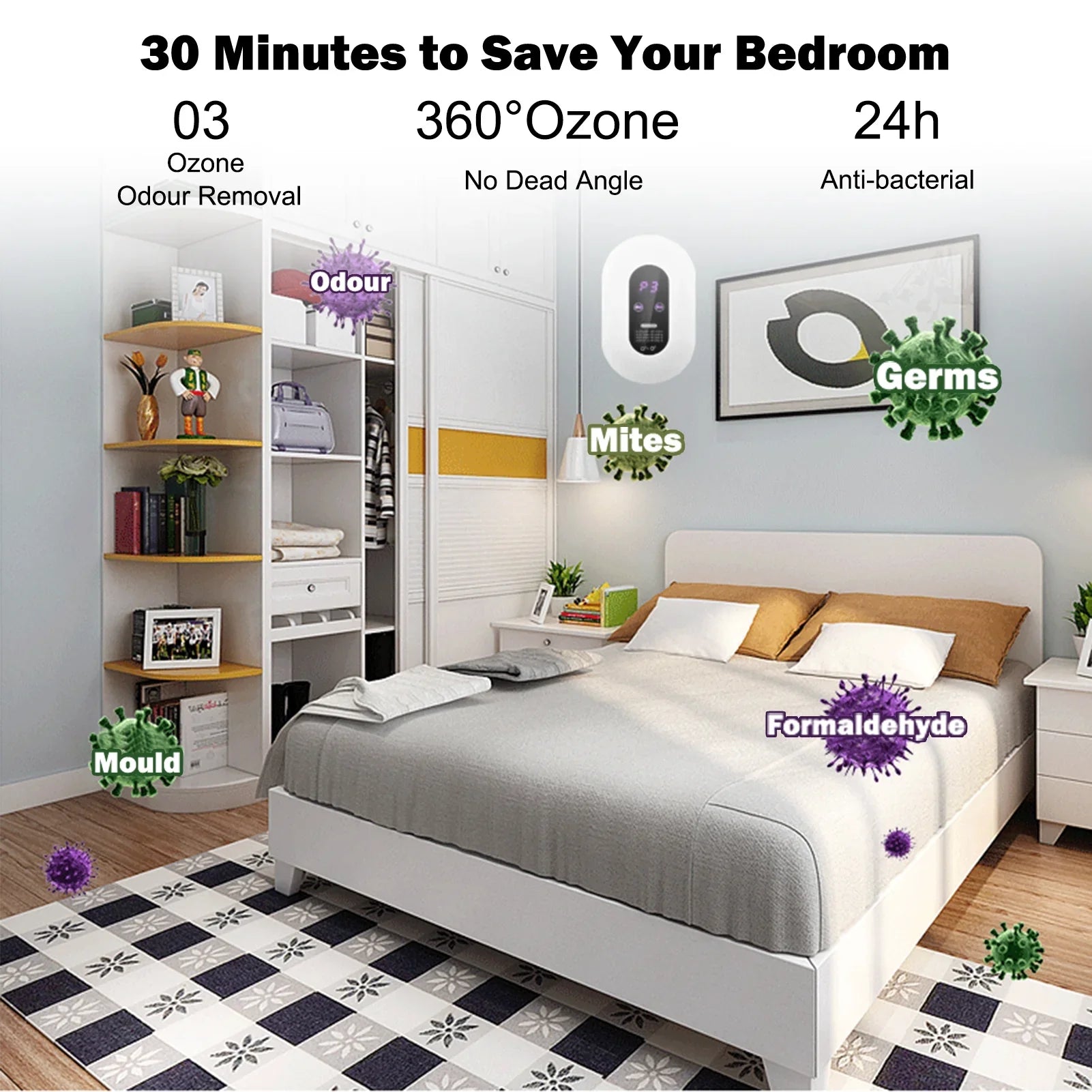 GoolRC steriliser,- Deodorizer Air Sterilizer - Deodoriser Ion - Air Sterilizer Quiet Air Ion Deodoriser Ion Ozone Mite Removal Air Cleaner Air Steriliser Sterilization - Removal - BedroomQuiet