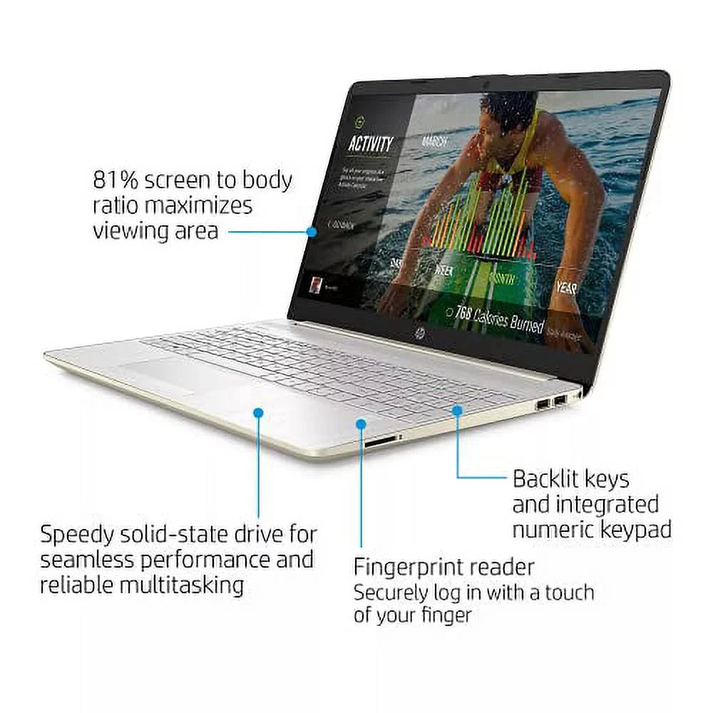 HP 2022 15.6" FHD Laptop PC Intel 11th 4-Core i5-1135G7 8GB DDR4 RAM 256GB NVMe SSD Intel Iris Xe Graphics Webcam HDMI WiFi AC RJ45 BT USB-C Backlit Keyboard Gold Windows 11 Pro w/RE Accessories