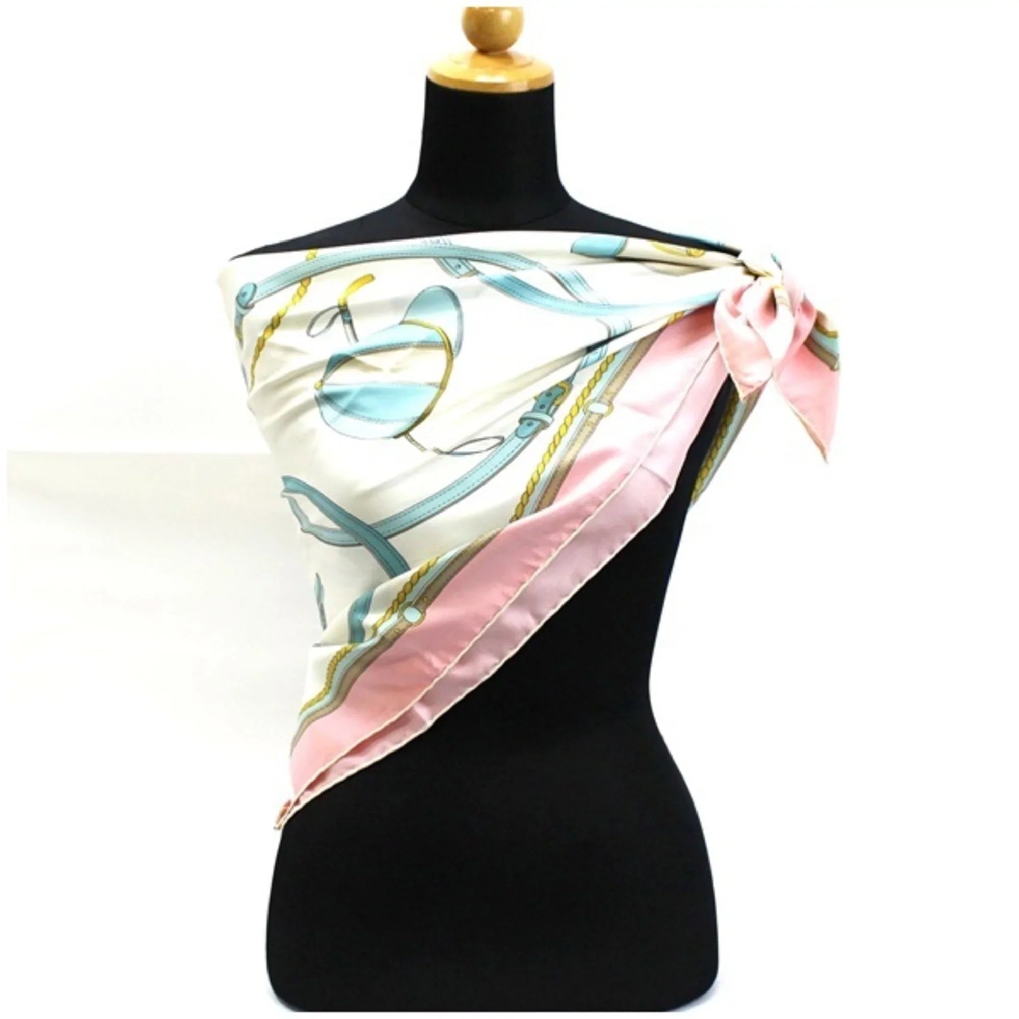 Pre-Owned Celine silk scarf muffler white x pink ladies (Good)