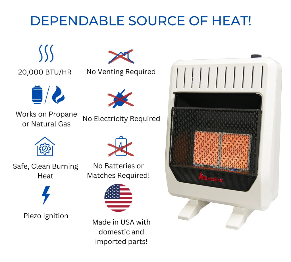 Hearth Sense Dual Fuel Vent Less Infrared Plaque Heater with Base and Blower 20,000BTU T-Stat Control Model# IR16T-BB