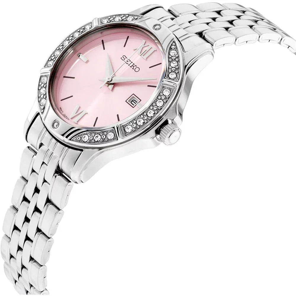 Seiko Women's SUR863 Pink Dial Steel Bracelet Swarovski Crystal Watch
