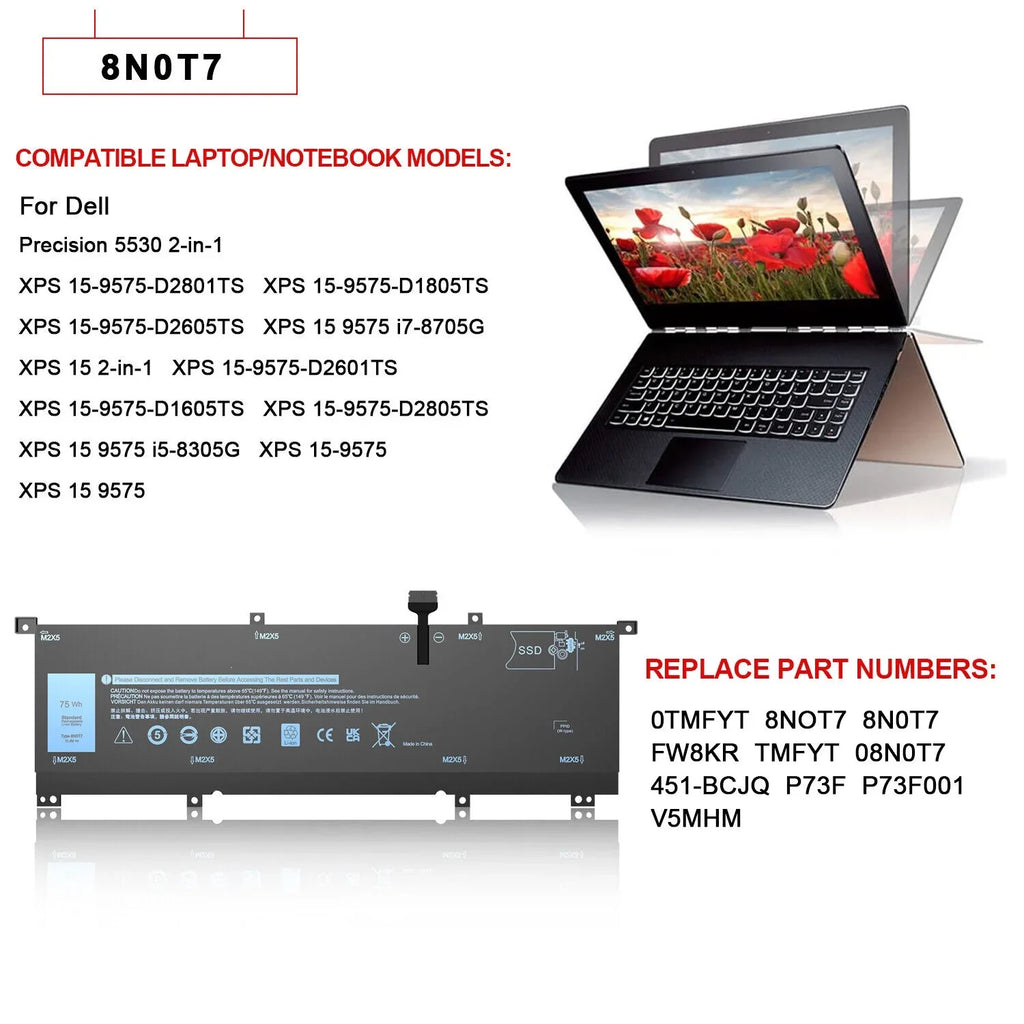 New 0TMFYT 8N0T7 Laptop Battery For Dell XPS 15 9575 P73F Precision 5530 2-in-1