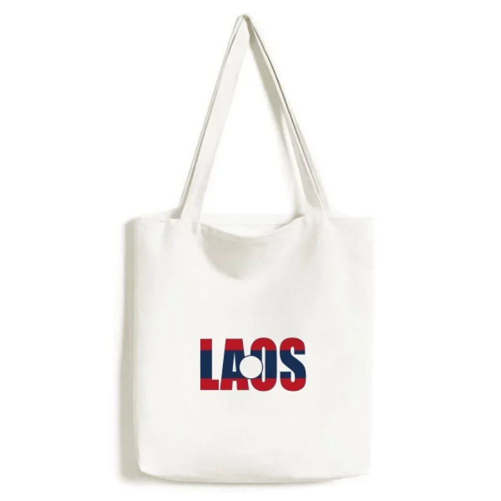 Laos Country Flag Name Tote Canvas Bag Shopping Satchel Casual Handbag