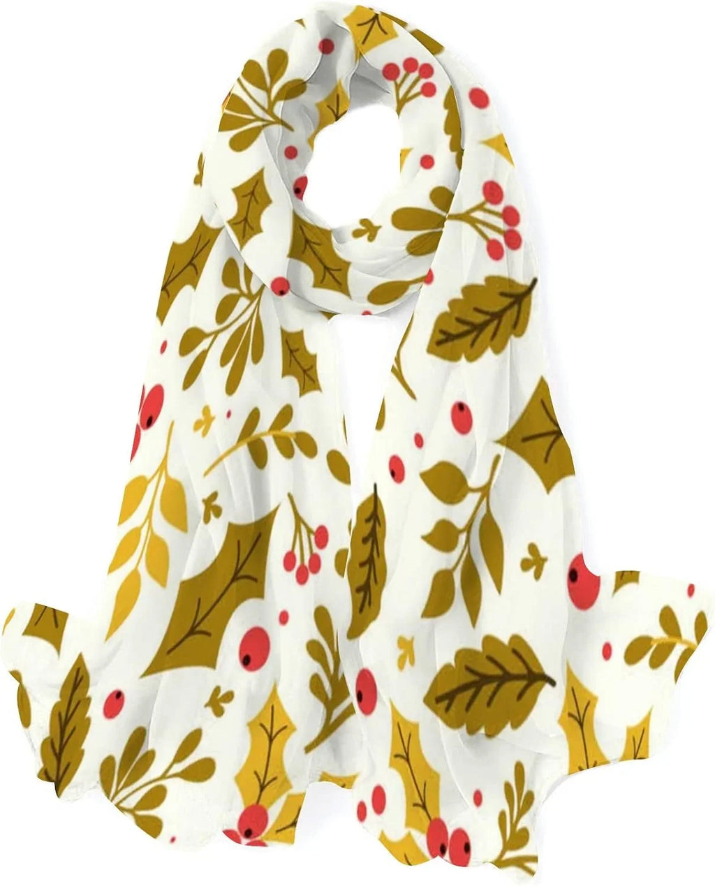 Hyjoy Christmas Leaf Flower Long Silk Neck Scarf Lightweight Shawl Wrap Scarves for Women Girls