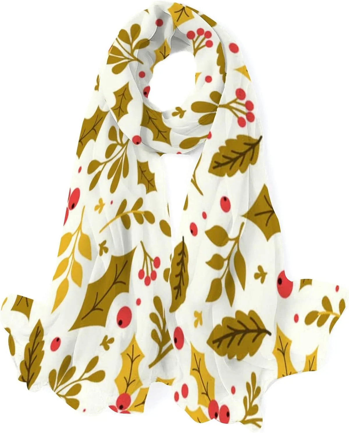 Hyjoy Christmas Leaf Flower Long Silk Neck Scarf Lightweight Shawl Wrap Scarves for Women Girls
