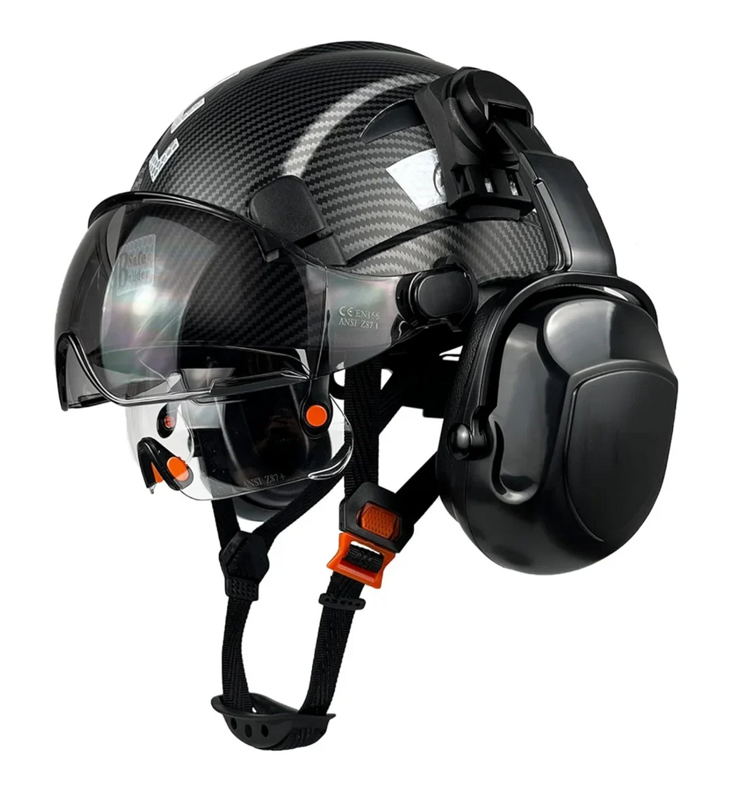 Industrial Safety Helmet with Visor Ear Muffs Hard Hat with Visor Vented OSHA Approved Hardhats Construction Work Head Protection Certified ANSI/ISEA Z89.1(Black)