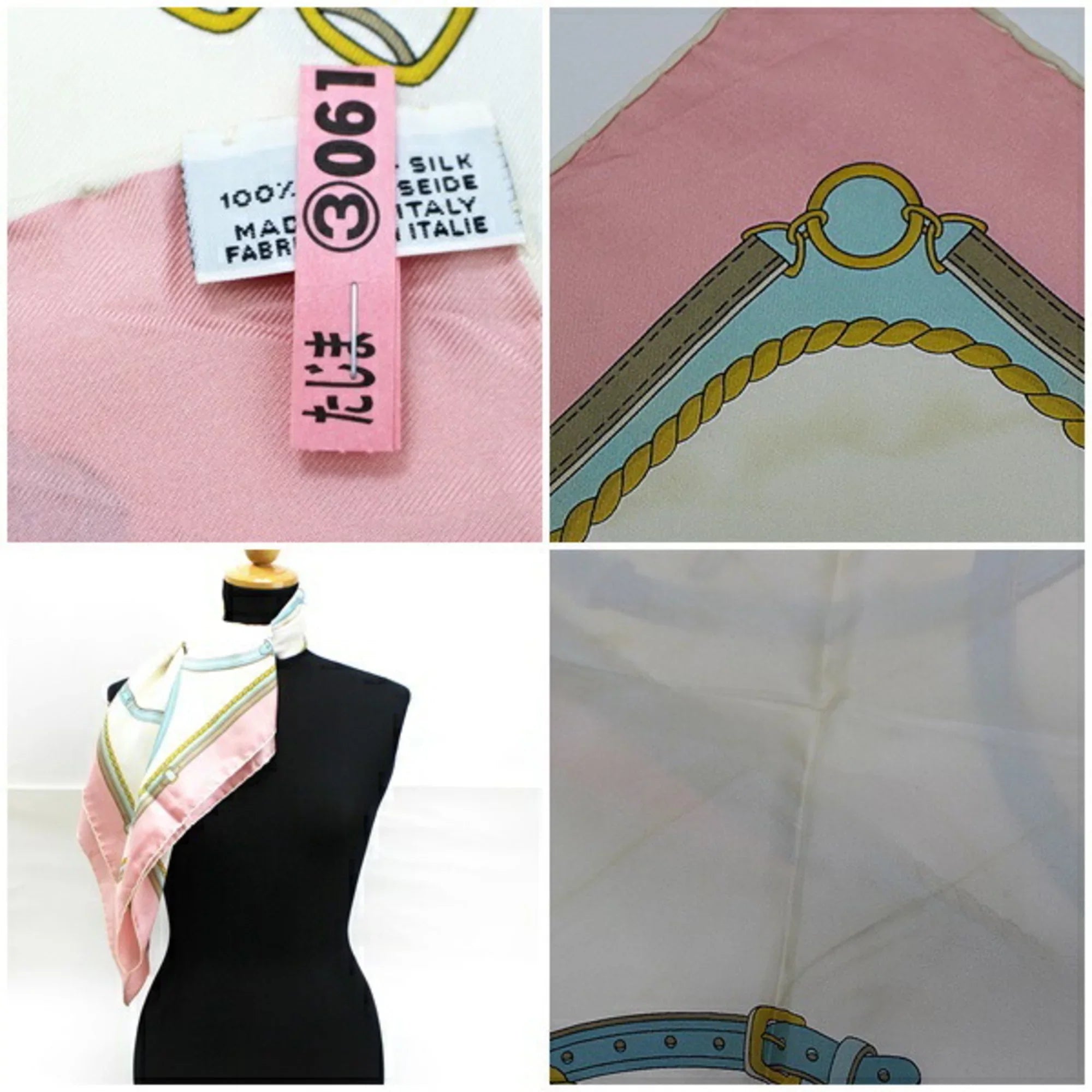 Pre-Owned Celine silk scarf muffler white x pink ladies (Good)