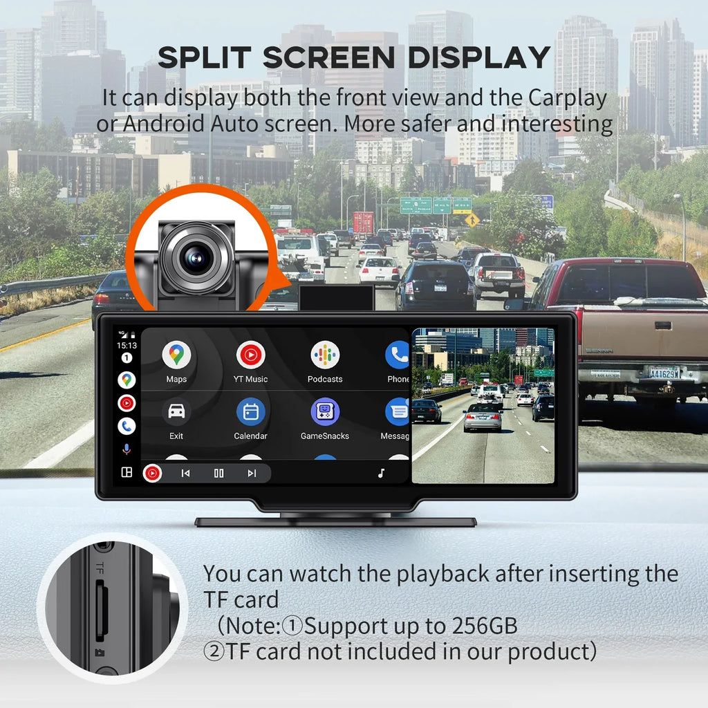 Herilary Wireless Apple Carplay Screen Car Stereo Android Auto Car Play Adapter 10.26" Touch Screen Wireless Carplay with 2.5K Dash Cam, Mirror Link/Siri/Wifi/Bluetooth/Double Din