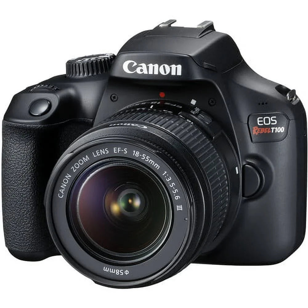 Canon EOS Rebel T100/4000D DSLR Camera w/Canon EF-S 18-55mm F/3.5-5.6 Zoom Lens+420-800mm HD Telephoto Zoom lens+case+128Memory Cards (24PC)