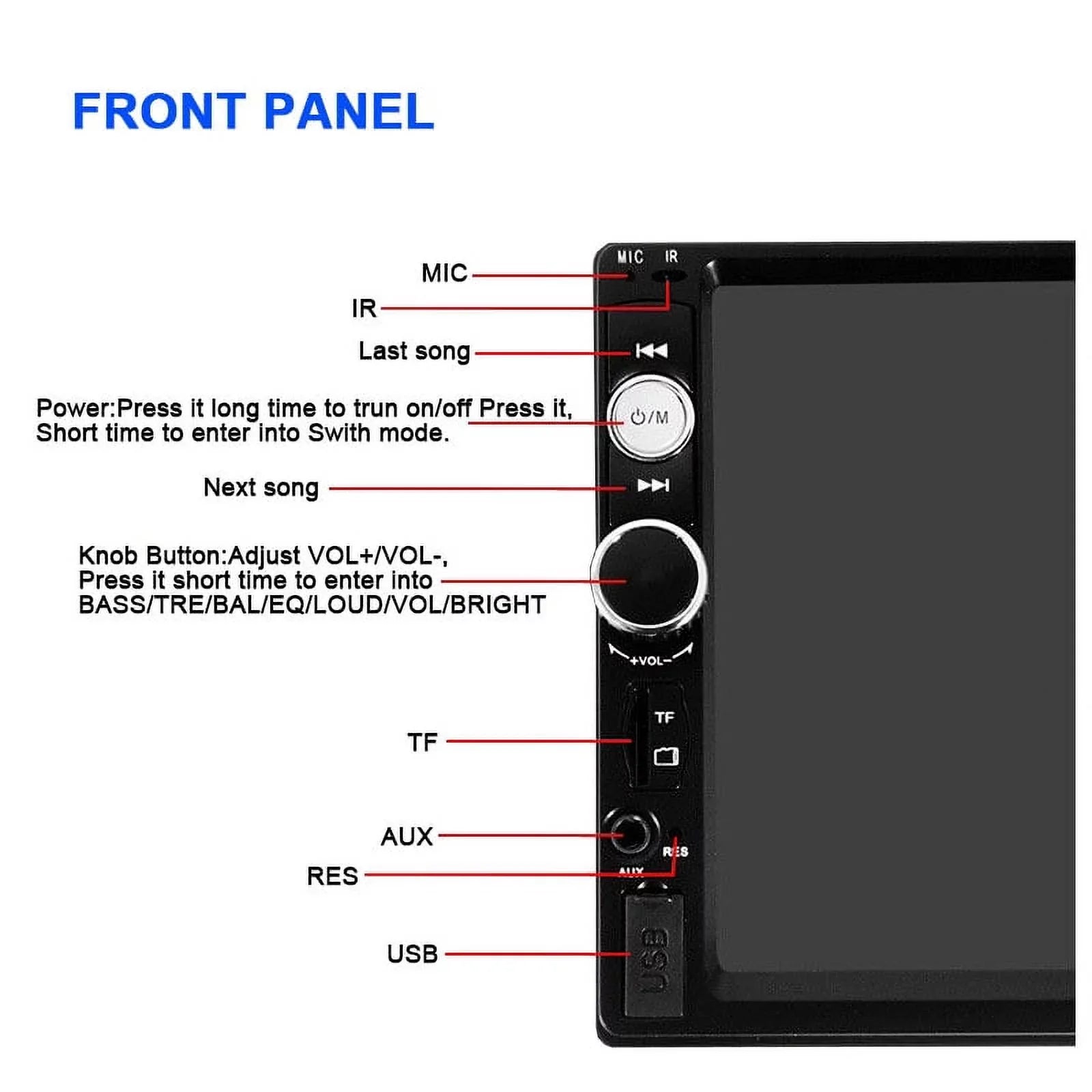 Polarlander Double Din Car Stereo Car Audio 7-inch HD Touch Screen Car radio Player Bluetooth with Multimedia SD USB FM AUX MP5/4/3 Mirror Link Function