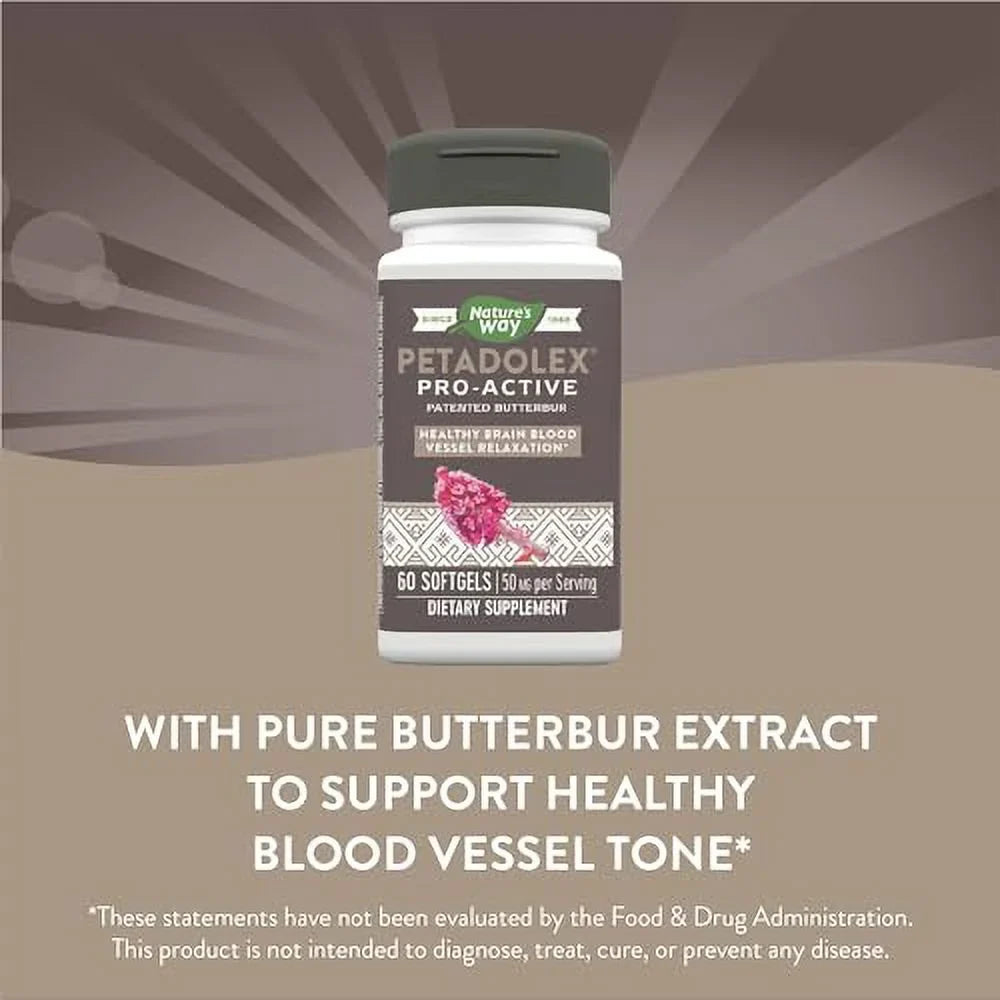 Nature's Way Petadolex Pro-Active, Blood Vessel Health and Relaxation in the Brain with Patented Butterbur*, 60 Softgels