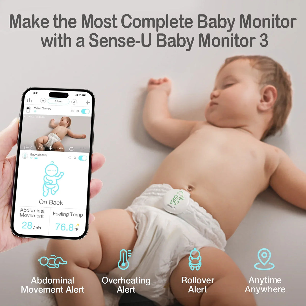 Sense-U Smart 2K Video Baby Monitor(FSA&HSA Eligible) with No Monthly Fee, Pan-Tilt-Zoom, Person/Baby Crying Sound/Motion Detection, 2-Way Talk, Night Vision, Background Audio, Activity Zone