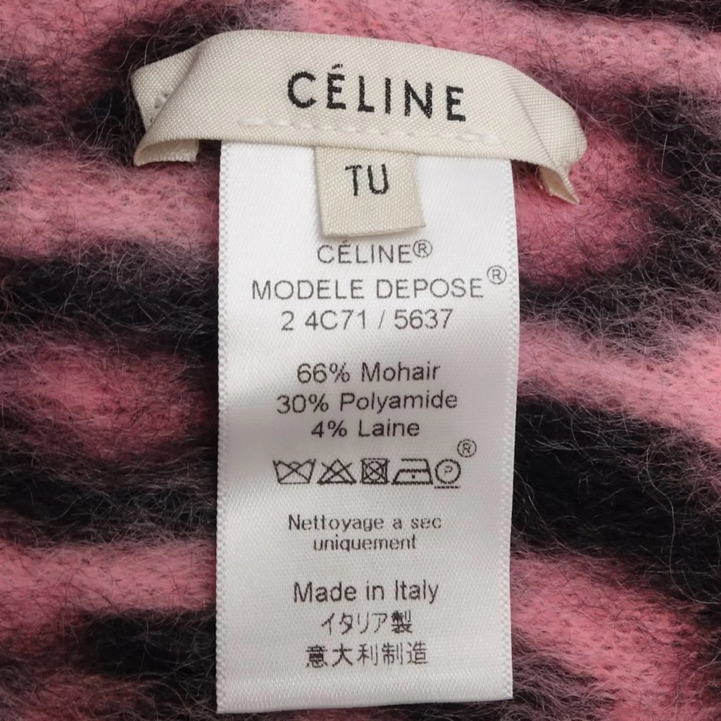 Pre-Owned CELINE Shawl Scarf Leopard Print Mohair x Nylon Pink Black 180357 (Good)