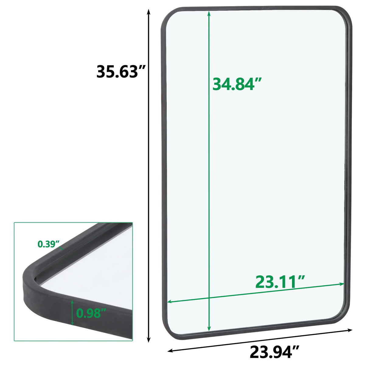 SuperDeal 36 inch Rectangular Wall Mirror Bathroom Dresser Make-up HD Imaging