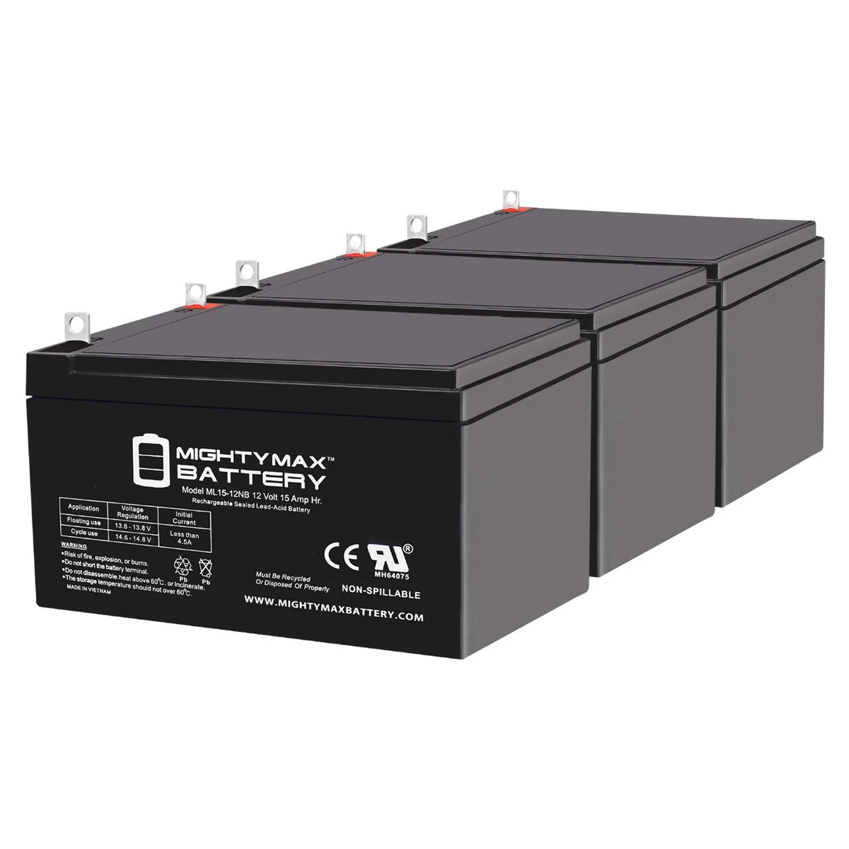 ML15-12NB 12V 15AH Replacement Battery Compatible with Evo 500W Electric Scooter - 3 Pack