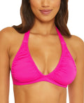 Becca by Rebecca Virtue PINK FLAMBE Santorini Halter Bikini Swim Top, US Large