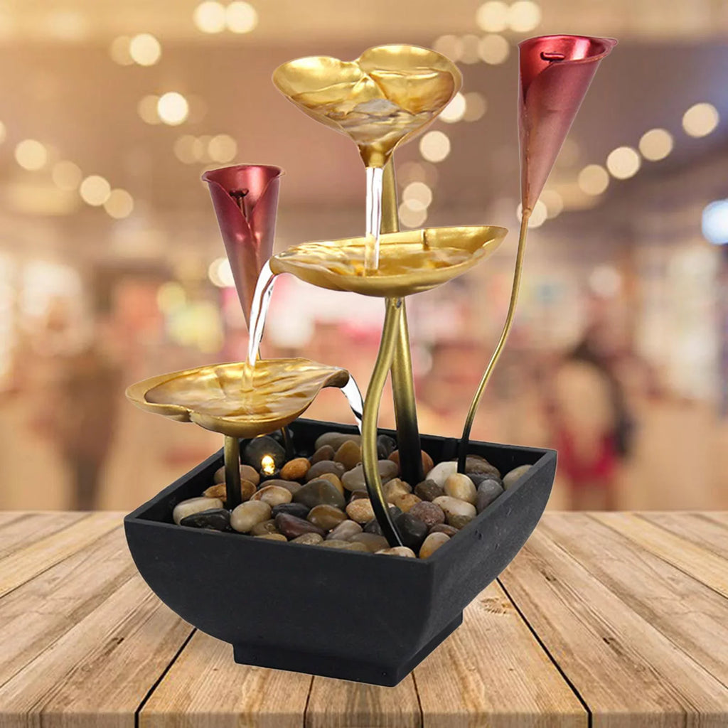 Tabletop Water Fountain Waterfall Warm Light with Circular Water LED Lighted Indoor Fountain for Decoration Home Garden Farmhouse