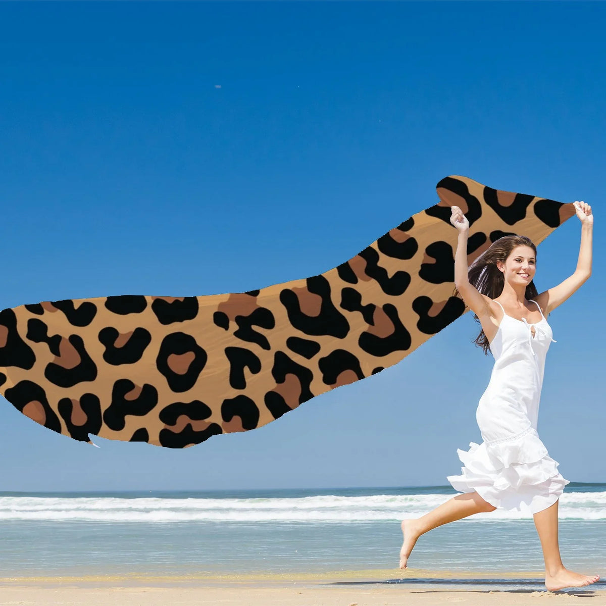 FREEAMG Yellow Leopard Silk Long Scarf for Women Large Oblong Sunscreen Shawls Wraps Neck Headscarf Hair Wraps Gift Packed