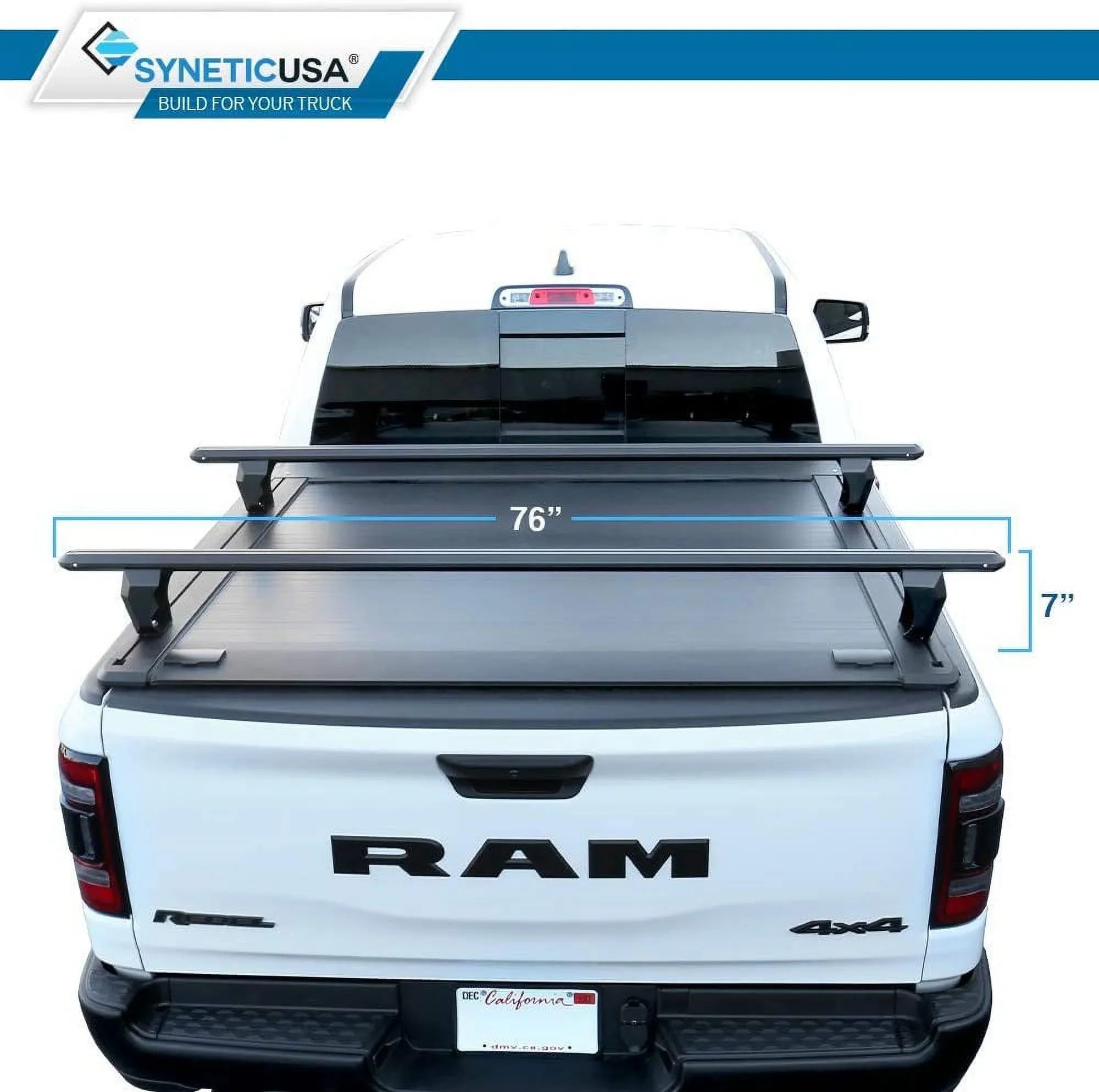 Syneticusa Retractable Hard Tonneau Cover with Cross Bars Fits 2019-2022 Ram 1500 5'7" (67.4”) Bed Matte Black Aluminum Low Profile Waterproof Off Road