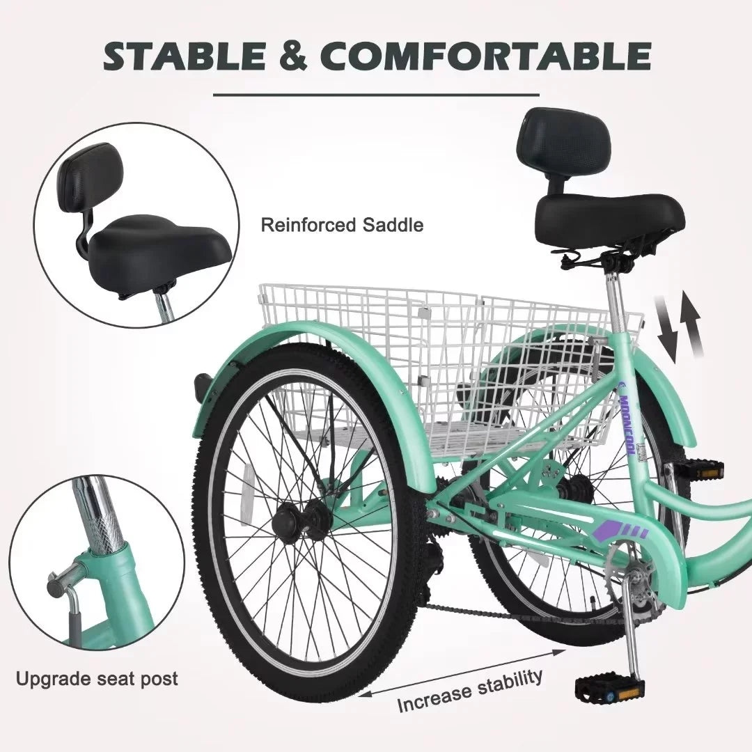 NAIZEA 20" Adult Tricycle, 7 Speed Cruise Trike with Large Basket for Men, Women, Seniors, 3 Wheel Bikes for Exercise Shopping Picnic Outdoor Activities