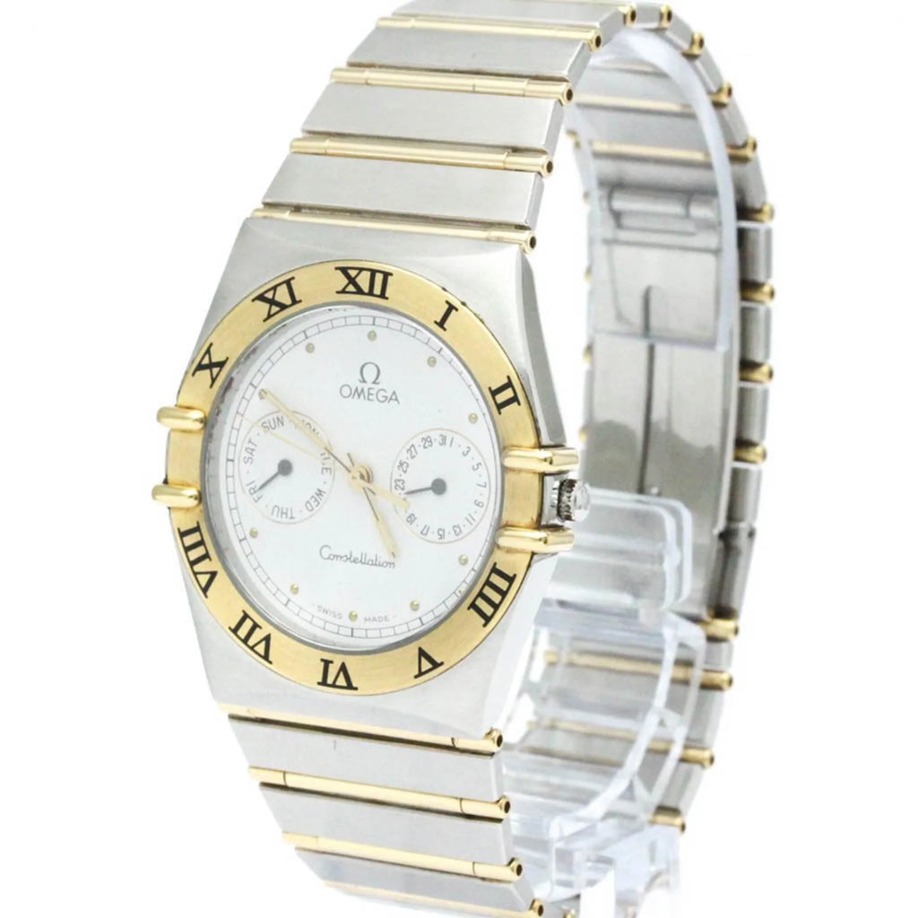 Pre-Owned Polished OMEGA Constellation Day Date 18K Gold Steel Watch 396.1070 BF566004 (Good)
