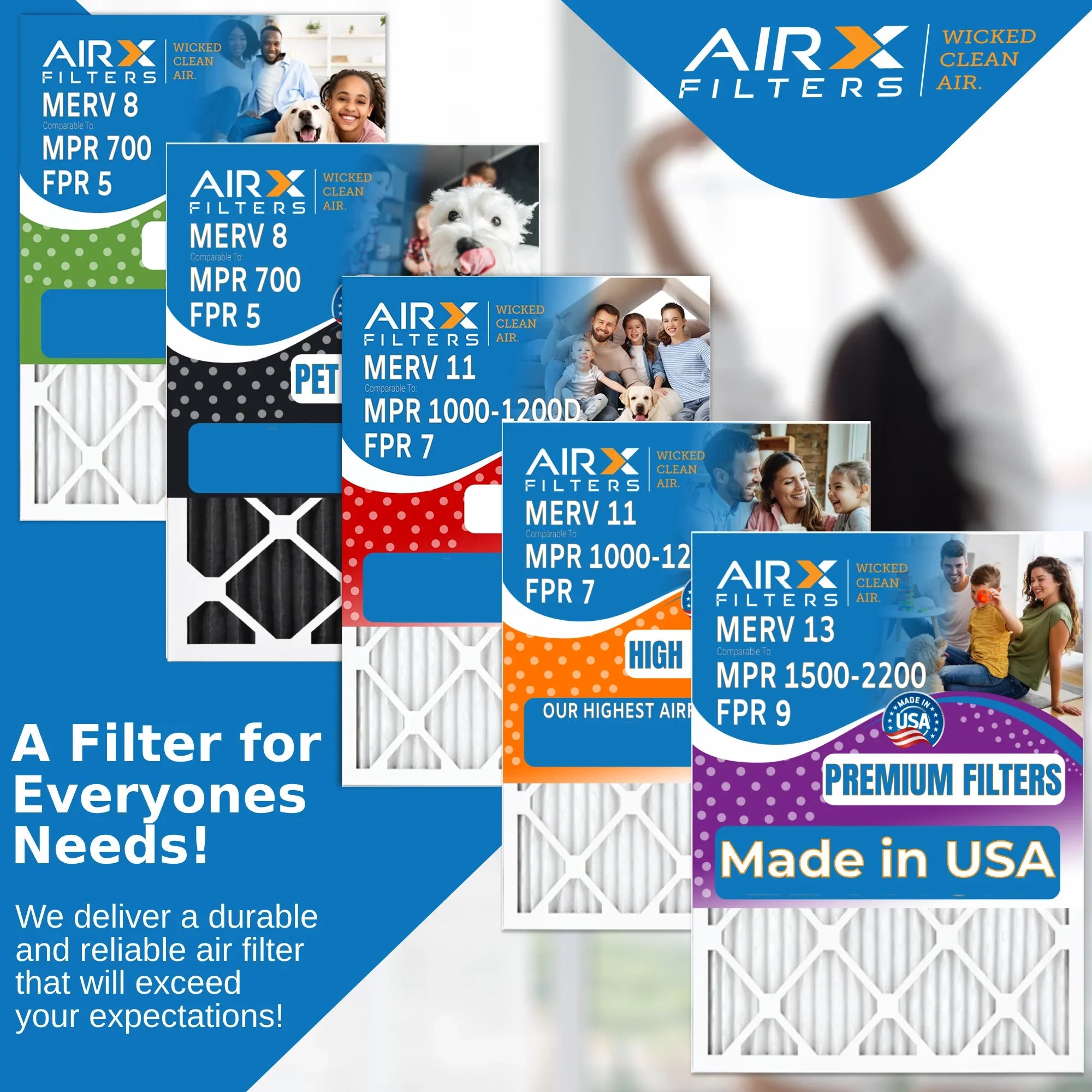 14x25x1 Air Filter MERV 13 Comparable to MPR 1500 - 2200 & FPR 9 Electrostatic Pleated Air Conditioner Filter 4 Pack HVAC AC Premium USA Made 14x25x1 Furnace Filters by AIRX FILTERS WICKED CLEAN AIR.