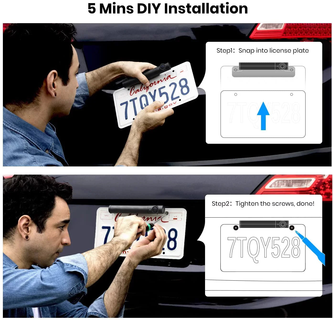 AUTO-VOX TW1 Solar Wireless Backup Camera for Trucks, 5Mins DIY Installation, 5'' Monitor Night Vision Back Up Camera Systems for Car