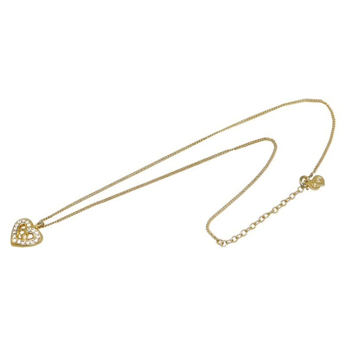 Pre-Owned Christian Dior Dior CD Heart Rhinestone Necklace Gold Plated Women's (Good)