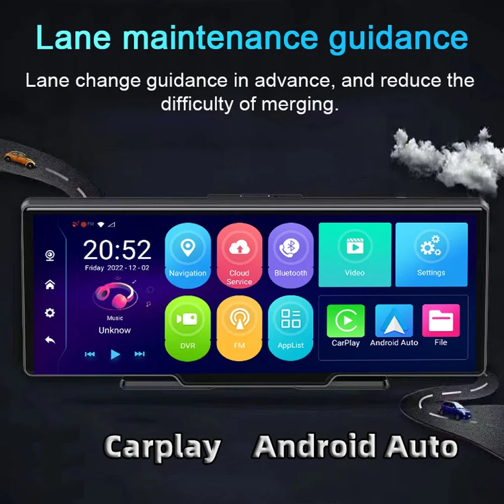 Tomshoo Multi-language Dual Lens Car Video Recorder Auto Dash Cam Car Recorder Night Viewing 10.26in DVR 170 Degree Wide Angle Car Global Positioning System Navigation
